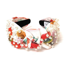 Load image into Gallery viewer, Floral Knot Headband, Headbands for Women, Pearl Knot headband, Floral Jeweled Headband, Hair Accessories, Knotted Headband, Best Seller, headbands for women, hair accessories, spring hair accessories, top knot headband, Pearl knotted headband, chic headband, trendy headband, best selling items, floral print headband, spring headbands for women, easter headband, easter accessories, preppy headband, best friend gift, pearly headband, pearl knot headband, floral headband, jeweled headband, summer headbands