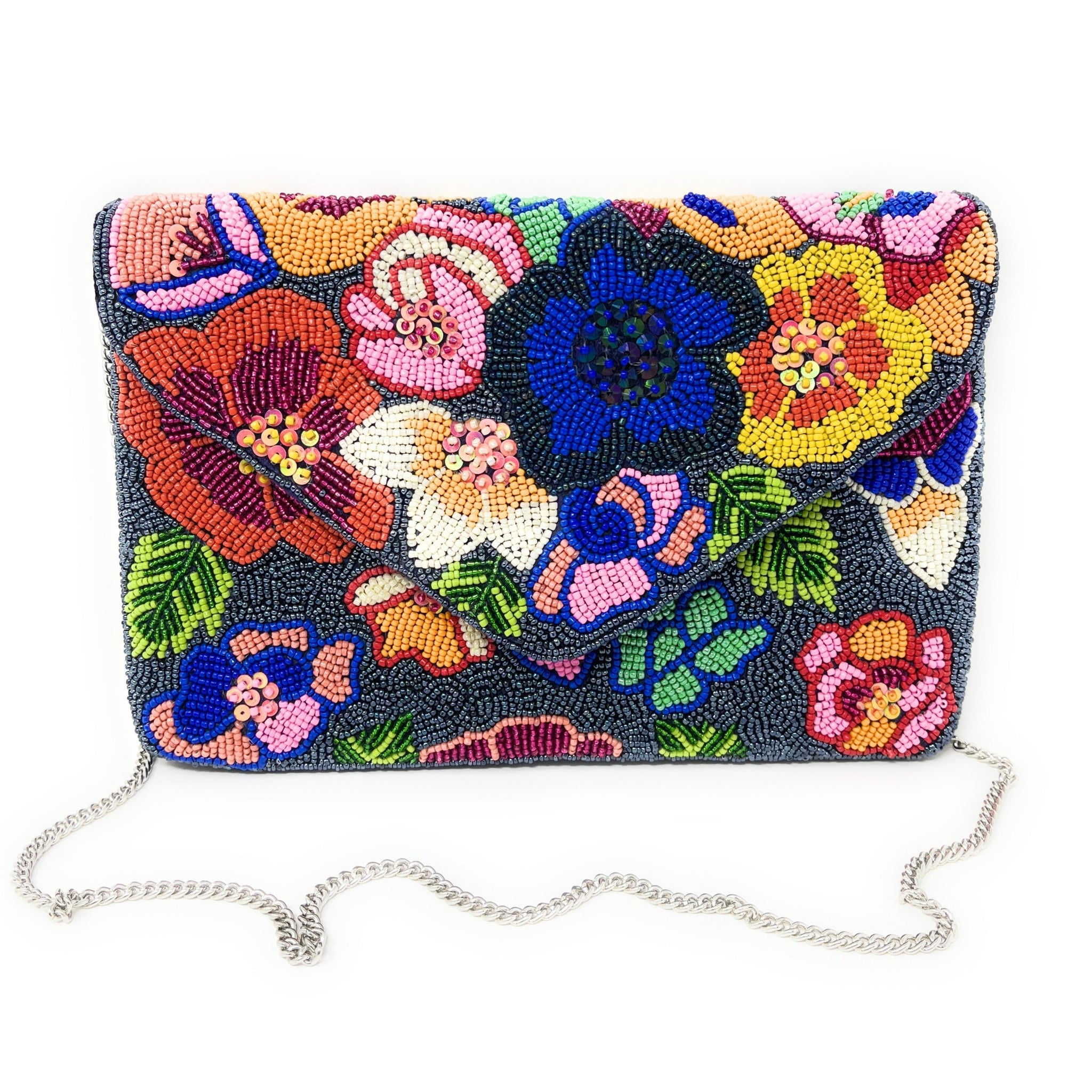 Hand Beaded Floral Clutch, Seed Bead Clutch Bag, Floral Beaded Clutch