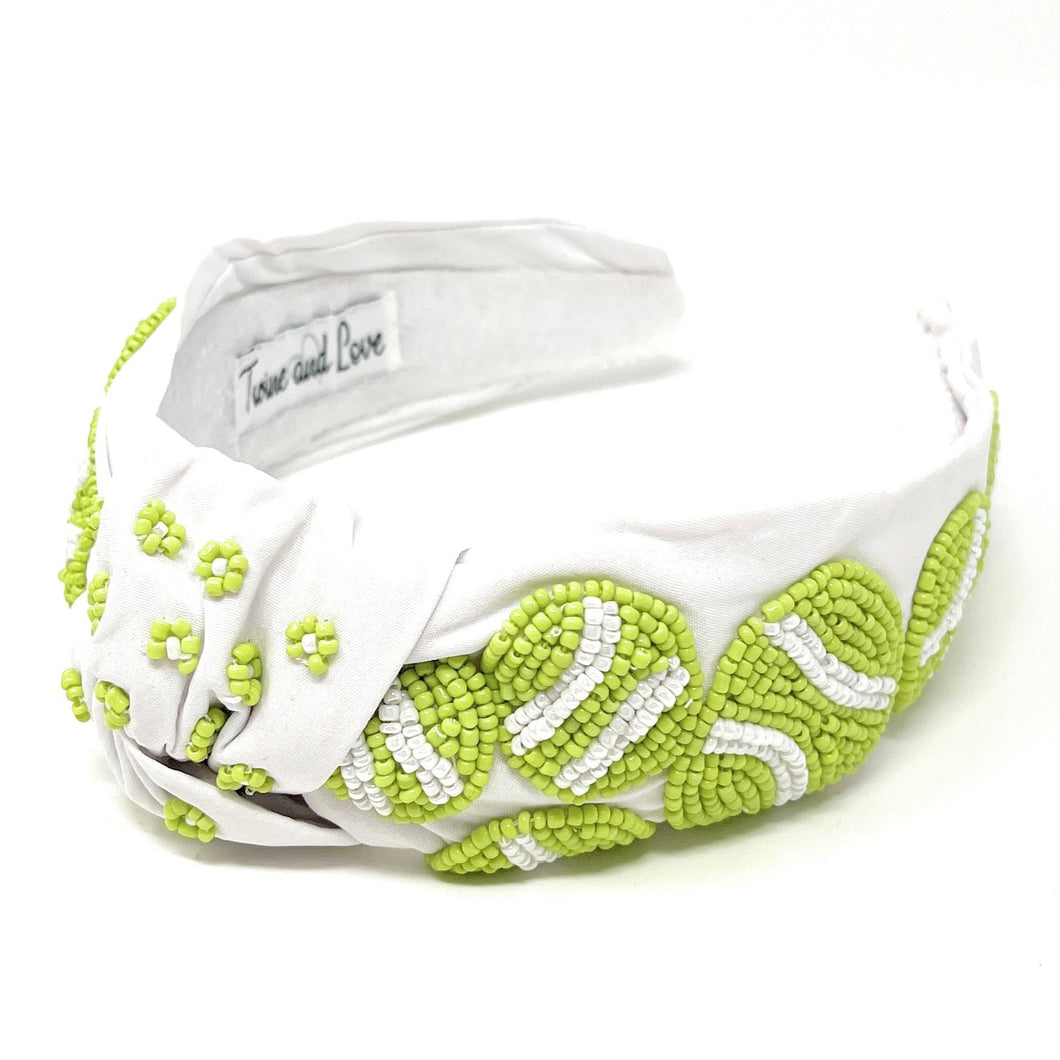 headband for women, tennis Knot headband, tennis lover headband, tennis knotted headband, tennis top knot headband, tennis top knotted headband, white knotted headband, tennis hair band, beaded baseball knot headband, green color tennis headband, statement headbands, top knotted headband, knotted headband, tennis lover gifts, baseball embellished headband, luxury headband, tennis fan gifts, jeweled knot headband, tennis knot embellished headband