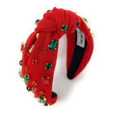 Load image into Gallery viewer, Christmas Jeweled Headband, Christmas Knotted Headband, Red Knotted Headband, Christmas Hair Accessories, Red Headband, Best Seller, headbands for women, best selling items, knotted headband, hairbands for women, Christmas gifts, Christmas knot Headband, Red hair accessories, Christmas headband, Red holiday headband, Statement headband, Red Headband gifts, embellished knot headband, jeweled knot headband, Red Jeweled headband, red Embellished headband, Christmas embellished headband