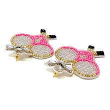 Load image into Gallery viewer, tennis Beaded Earrings, Tennis racket Earrings, Racket tennis Earrings, tennis racket Beaded Earrings, Racket earrings, Tennis lover beaded earrings, Pink tennis beaded earrings, Tennis earrings, Beaded earrings, Pink bead earrings, Tennis seed bead earrings, Tennis gifts, Tennis sport accessories, tennis lover beaded accessories, Tennis accessories, gifts for tennis lover, Tennis gifts for mom, best Selling items