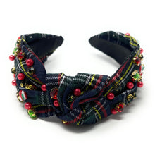Load image into Gallery viewer, Christmas Jeweled Headband, Christmas Knotted Headband, Plaid Knotted Headband, Christmas Hair Accessories, Green Plaid Headband, Best Seller, headbands for women, best selling items, knotted headband, hairbands for women, Christmas gifts, Christmas knot Headband, Green Plaid hair accessories, Christmas headband, plaid holiday headband, Statement headband, Holiday gifts, embellished knot headband, jeweled knot headband, Red plaid Jeweled headband, Green Embellished headband, Christmas embellished headband