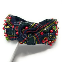 Load image into Gallery viewer, Christmas Jeweled Headband, Christmas Knotted Headband, Plaid Knotted Headband, Christmas Hair Accessories, Green Plaid Headband, Best Seller, headbands for women, best selling items, knotted headband, hairbands for women, Christmas gifts, Christmas knot Headband, Green Plaid hair accessories, Christmas headband, plaid holiday headband, Statement headband, Holiday gifts, embellished knot headband, jeweled knot headband, Red plaid Jeweled headband, Green Embellished headband, Christmas embellished headband