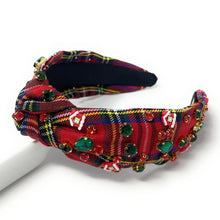 Load image into Gallery viewer, Christmas Jeweled Headband, Christmas Knotted Headband, Plaid Knotted Headband, Christmas Hair Accessories, Red Plaid Headband, Best Seller, headbands for women, best selling items, knotted headband, hairbands for women, Christmas gifts, Christmas knot Headband, Red hair accessories, Christmas headband, Red plaid holiday headband, Statement headband, Red Headband gifts, embellished knot headband, jeweled knot headband, Red plaid Jeweled headband, Red Embellished headband, Christmas embellished headband