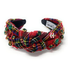 Load image into Gallery viewer, Christmas Jeweled Headband, Christmas Knotted Headband, Plaid Knotted Headband, Christmas Hair Accessories, Red Plaid Headband, Best Seller, headbands for women, best selling items, knotted headband, hairbands for women, Christmas gifts, Christmas knot Headband, Red hair accessories, Christmas headband, Red plaid holiday headband, Statement headband, Red Headband gifts, embellished knot headband, jeweled knot headband, Red plaid Jeweled headband, Red Embellished headband, Christmas embellished headband