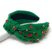 Load image into Gallery viewer, Christmas Jeweled Headband, Christmas Knotted Headband, Green Knotted Headband, Christmas Hair Accessories, Green Headband, Best Seller, headbands for women, best selling items, knotted headband, hairbands for women, Christmas gifts, Christmas knot Headband, Green hair accessories, Christmas headband, Green holiday headband, Statement headband, Green Headband gifts, embellished knot headband, jeweled knot headband, Green Jeweled headband, Green Embellished headband, Christmas embellished headband