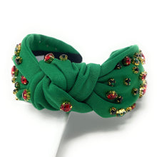 Load image into Gallery viewer, Christmas Jeweled Headband, Christmas Knotted Headband, Green Knotted Headband, Christmas Hair Accessories, Green Headband, Best Seller, headbands for women, best selling items, knotted headband, hairbands for women, Christmas gifts, Christmas knot Headband, Green hair accessories, Christmas headband, Green holiday headband, Statement headband, Green Headband gifts, embellished knot headband, jeweled knot headband, Green Jeweled headband, Green Embellished headband, Christmas embellished headband
