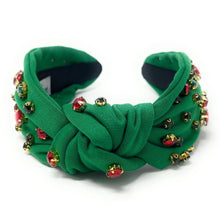 Load image into Gallery viewer, Christmas Jeweled Headband, Christmas Knotted Headband, Green Knotted Headband, Christmas Hair Accessories, Green Headband, Best Seller, headbands for women, best selling items, knotted headband, hairbands for women, Christmas gifts, Christmas knot Headband, Green hair accessories, Christmas headband, Green holiday headband, Statement headband, Green Headband gifts, embellished knot headband, jeweled knot headband, Green Jeweled headband, Green Embellished headband, Christmas embellished headband