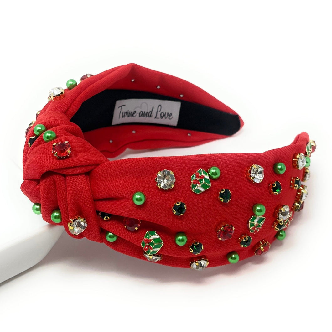 Christmas Jeweled Headband, Christmas Knotted Headband, Red Knotted Headband, Christmas Hair Accessories, Red Headband, Best Seller, headbands for women, best selling items, knotted headband, hairbands for women, Christmas gifts, Christmas knot Headband, Red hair accessories, Christmas headband, Red holiday headband, Statement headband, Red Headband gifts, embellished knot headband, jeweled knot headband, Red Jeweled headband, red Embellished headband, Christmas embellished headband