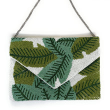 Load image into Gallery viewer, palm leaves beaded clutch purse, palm leaf beaded bag, birthday gift for her, summer clutch, seed bead purse, beaded bag, palm leaf handbang, beaded bag, seed bead clutch, summer bag, birthday gift for her, clutch bag, seed bead purse, engagement gift, bridal gift to bride, bridal gift, palm leaves purse, gifts to bride, gifts for bride, wedding gift, bride gifts, palm leaves clutch purse, palm leaves handbag, crossbody purse, crossbody bag, palm leaves crossbody bag, palm leaves handbag