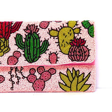 Load image into Gallery viewer, beaded clutch purse, birthday gift for her, summer clutch, seed bead purse, beaded bag, summer bag, boho purse, engagement gift, bridal gift to bride, bridal gift, wedding gift, cross body purse, bride to be gift, engagement gift, bachelorette gifts, best friend gift, Pink Desert Cactus Clutch, Succulent Southwestern Boho Beaded Crossbody Purse, Beaded Clutch Bag, Rodeo Cowgirl Handbag, Party Clutch Purse, best selling items, best seller, cactus lover, rodeo girl, cowgirl rodeo purse, cowgirl purse,