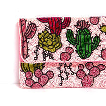 Load image into Gallery viewer, beaded clutch purse, birthday gift for her, summer clutch, seed bead purse, beaded bag, summer bag, boho purse, engagement gift, bridal gift to bride, bridal gift, wedding gift, cross body purse, bride to be gift, engagement gift, bachelorette gifts, best friend gift, Pink Desert Cactus Clutch, Succulent Southwestern Boho Beaded Crossbody Purse, Beaded Clutch Bag, Rodeo Cowgirl Handbag, Party Clutch Purse, best selling items, best seller, cactus lover, rodeo girl, cowgirl rodeo purse, cowgirl purse,