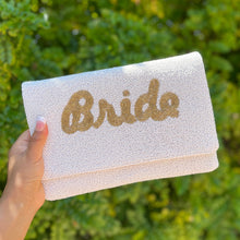 Load image into Gallery viewer, Bride clutch purse, gift for bride, seed beaded clutch purse, bridal purse clutch, white beaded wedding clutch, bride gifts, bridal gifts, engagement gifts, bridal shower gifts, bridesmaid gifts, bride to be gift, gift for her, bride gift, wedding gift, bridal gift, bridal purse clutch, wedding bag, wedding purse for bride, bride bag, wedding bridal clutch, wedding white bag, gifts for the bride, best engagement gift, best bridesmaid gift, bridal clutch, crossbody, gifts for her, handbag, wedding