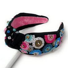 Load image into Gallery viewer, headband for women, beaded Knotted headband, bead headbands for women, birthday headbands, top knot headband, beaded top knot headband, rainbow headband, sprinkles hair band, trendy headbands, top knotted headband, statement headbands, top knotted headband, knotted headband, party headbands, trendy headband, fashion headbands, embellished headband, rhinestone headband, gemstone headband for women, luxury headband, jeweled headband for women, jeweled knot headband, happy birthday headbands, unique headbands