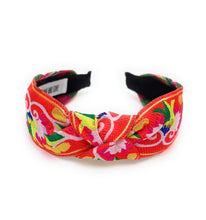 Load image into Gallery viewer, Floral Embroidered Knot Headband (Orange)