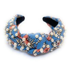 Load image into Gallery viewer, Floral Knot Headband, Headbands for Women, Pearl Knot headband, Floral Jeweled Headband, Hair Accessories, Spring Knot Headband, Best Seller, headbands for women, hair accessories, spring hair accessories, top knot headband, knotted headband, chic headband, trendy headband, best selling items, floral print headband, spring headbands for women, easter headband, easter accessories, preppy headband, best friend gift, pearly headband, pearl knot headband, floral headband, jeweled headband