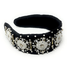 Load image into Gallery viewer, headband for women, beaded Knotted headband, bead headbands for women, birthday headbands, Black beaded headband, beaded blacl headband, wide embellished headband, black hair band, trendy headbands, wide black headband, statement headbands, hand embellished headband, wide embellished headband, party headbands, rhinestone  headband, jeweled headband, embellished headband, gemstone headband for women, luxury headband, jeweled headband for women, jeweled knot headband, statement headbands