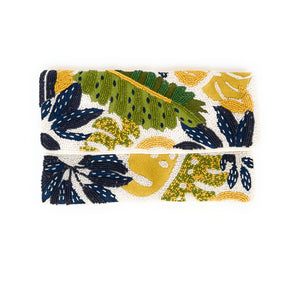 Blue & Green Palm Leaves Beaded Clutch Purse