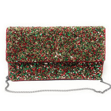 Load image into Gallery viewer, Christmas beaded clutch, Christmas clutch, Red green clutch, Christmas Accessories, Red beaded purse, Best Seller, Holiday Red clutch, best selling items, red green sequin clutch, Christmas gifts, Christmas sequin clutch, sequin accessories, Christmas bag, Red holiday clutch, Holiday gifts, Holiday purses, Christmas clutch, Red beaded clutch, Green beaded clutch, red green beaded clutch, Holiday Bags, evening clutches, Elegant evening clutch, holiday crossbody bag