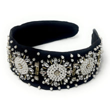 Load image into Gallery viewer, headband for women, beaded Knotted headband, bead headbands for women, birthday headbands, Black beaded headband, beaded blacl headband, wide embellished headband, black hair band, trendy headbands, wide black headband, statement headbands, hand embellished headband, wide embellished headband, party headbands, rhinestone  headband, jeweled headband, embellished headband, gemstone headband for women, luxury headband, jeweled headband for women, jeweled knot headband, statement headbands