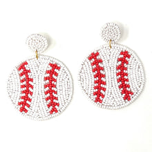 Load image into Gallery viewer, baseball Beaded Earrings, beaded baseball Earrings, Baseball Earrings, white baseball Beaded Earrings, Dodgers earrings, baseball lover beaded earrings, Baseball spirit wear beaded earrings, baseball team spirit earrings, Beaded earrings, baseball bead earrings, baseball seed bead earrings, baseball gifts, baseball sport accessories, baseball lover beaded accessories, Baseball fan accessories, gifts for baseball lover, baseball gifts for mom, best Selling items
