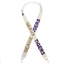 Load image into Gallery viewer, Beaded Purse Strap, Crossbody Purse Strap, GameDay Purse Strap, Beaded Bag Strap, College GameDay Strap, Hotty Toddy, War Eagle, Geaux tigers team, beaded purse strap, beaded strap, guitar strap, beaded guitar strap, bag strap, best friend gift, crossbody strap, camera strap, handbag strap, college gameday gift, college team strap, college game strap, college gifts, college game day gifts for her, college football straps, LSU college, Geaux tigahs 