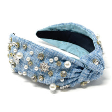 Load image into Gallery viewer, Christmas Jeweled Headband, Christmas Knotted Headband, Blue tweed Knotted Headband, Christmas Hair Accessories, Holiday Knotted Headband, Best Seller, headbands for women, best selling items, knotted headband, hairbands for women, Christmas gifts, Christmas knot Headband, Tweed hair accessories, Snowflake Jeweled Knotted headband, Statement headband, Blue Tweed Headband, embellished knot headband, jeweled knot headband, Blue Jeweled headband, Tweed Embellished headband, Christmas embellished headband