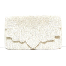 Load image into Gallery viewer, Bride clutch purse, gift for bride, seed beaded clutch purse, bridal purse clutch, white beaded wedding clutch, bride gifts, bridal gifts, engagement gifts, bridal shower gifts, bridesmaid gifts, bride to be gift, gift for her, bride gift, wedding gift, bridal gift, bridal purse clutch, wedding bag, wedding purse for bride, bride bag, wedding bridal clutch, wedding white bag, gifts for the bride, best engagement gift, best bridesmaid gift, bridal clutch, floral crossbody, golden clutch purse, evening bags