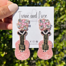 Load image into Gallery viewer, Bachelorette earrings, bride to be gifts, LETS GO GIRLS EARRINGS, Pink guitar earrings, cowgirl earrings, cowgirl beaded earrings, cowgirl beaded accessories, cowgirl accessories, cowgirl earrings, cowgirl beaded earrings, bachelorette gifts, bachelorette beaded earrings, bachelorette party favors, bridal shower party favors, bachelorette gifts for her, bride to be gifts, country girl gifts, country girl earrings, Yeehaw Beaded earrings, country guitar earrings, guitar earrings, Yeehaw accessories