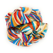 Load image into Gallery viewer, headband for women, striped knot headband, striped headband  for women, stylish headbands, headband style, top knot headband, top knot headband, multi headband, hairband, trendy headbands, top knotted headband, handmade headbands, top knotted headband, headband, fashion headbands, multicolor headband, rhinestone headband, gemstone headband for women, multi Striped headband, multi striped knot headband, retro print headband, vintage headband, retro knot headband, retro print knot headband 