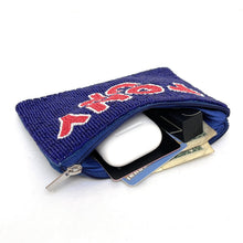 Load image into Gallery viewer, Beaded coin purse, beaded coin pouch, GameDay Purse, Beaded pouch, Coin purse, coin pouch, College GameDay pouch, college coin purse, college coin pouch, beaded purse, best friend gift, college coin bag, college gameday gift, war eagle pouch, hotty toddy coin pouch, florida gators college gifts, go gators fan, college gifts, college football coin purse, SMU Pony Up football, PONY UP coin pouch, SMU coin purse, SMU Pony Up beaded coin purse, SMU pony up beaded coin pouch, Pony up coin purse