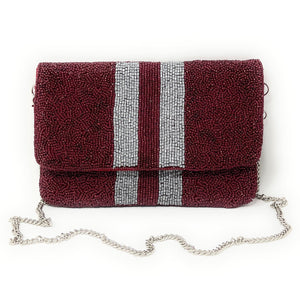 Beaded clutch purse, red beaded clutch, GameDay Purse, hail state Beaded bag, hail state purse, Game Day purse, hail state college football, game day college purse, Alabama beaded purse, best friend gift, college bag, college game day gift, red purse gifts, maroon bead purse, college gifts, college football red clutch, red beaded purse, red with white striped purse, maroon purse with silver stripes, tailgating outfit, tailgating beaded clutch, Football beaded clutch, maroon beaded bag