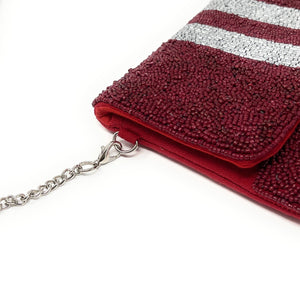 Beaded clutch purse, red beaded clutch, GameDay Purse, hail state Beaded bag, hail state purse, Game Day purse, hail state college football, game day college purse, Alabama beaded purse, best friend gift, college bag, college game day gift, red purse gifts, maroon bead purse, college gifts, college football red clutch, red beaded purse, red with white striped purse, maroon purse with silver stripes, tailgating outfit, tailgating beaded clutch, Football beaded clutch, maroon beaded bag