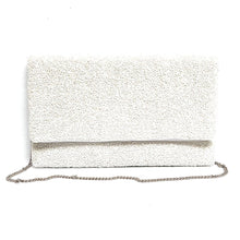 Load image into Gallery viewer, Bride clutch purse, gift for bride, seed beaded clutch purse, bridal purse clutch, white beaded wedding clutch, bride gifts, bridal gifts, engagement gifts, bridal shower gifts, bridesmaid gifts, bride to be gift, gift for her, bride gift, wedding gift, bridal gift, bridal purse clutch, wedding bag, wedding purse for bride, bride bag, wedding bridal clutch, wedding white bag, gifts for the bride, best engagement gift, best bridesmaid gift, white clutch purse, double sided beaded clutch purse