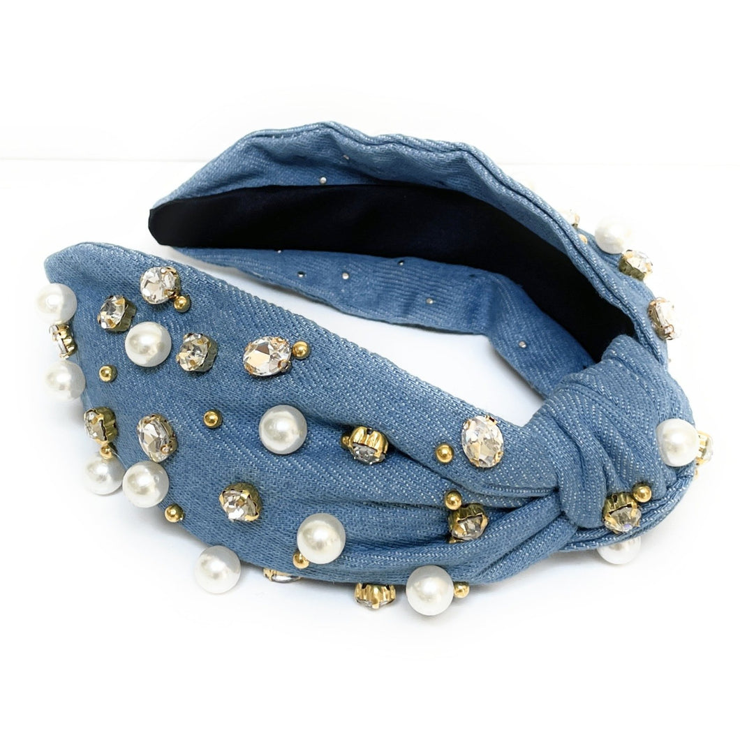 Pieces Denim Exclusive Headband in Light Blue Monogram Stitching