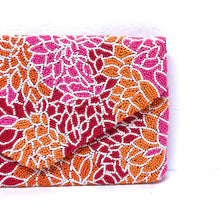Load image into Gallery viewer, pink flowers beaded clutch purse, birthday gift for her, summer clutch, seed bead purse, beaded bag, tropical handbag, beaded bag, seed bead clutch, summer bag, birthday gift, clutch bag, best friend gifts, engagement gift, bridal gift to bride, bridal gift, floral beaded clutch, floral bead purse, wedding gift, bride gifts, beaded clutch purse, summer clutch, beaded bag, summer bag, boho purse, pink beaded clutch purse, pink orange purse, dahlia flowers purse, best selling items, best seller