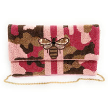 Load image into Gallery viewer, Pink Camo Bee Beaded Clutch, Bee Beaded Clutch, Pink Beaded Clutch Purse, Bee Striped Clutch, Party Clutch Purse, Birthday Gift, Best Seller, party bag, beaded clutch purse, engagement gift, bridal gift to bride, crossbody purse, best friend gifts, bee striped bag, pink beaded clutch purse, pink beaded purse, evening clutches, birthday gift for her, best selling items, camo beaded clutch, bridal gifts 