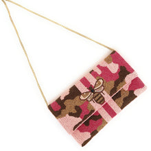 Load image into Gallery viewer, Pink Camo Bee Beaded Clutch, Bee Beaded Clutch, Pink Beaded Clutch Purse, Bee Striped Clutch, Party Clutch Purse, Birthday Gift, Best Seller, party bag, beaded clutch purse, engagement gift, bridal gift to bride, crossbody purse, best friend gifts, bee striped bag, pink beaded clutch purse, pink beaded purse, evening clutches, birthday gift for her, best selling items, camo beaded clutch, bridal gifts 