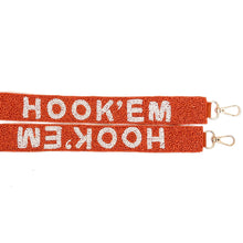 Load image into Gallery viewer, Beaded Purse Strap, Crossbody Purse Strap, GameDay Purse Strap, Beaded Bag Strap, College Game Day Strap, Hotty Toddy, War Eagle, Hook’em horns strap, beaded purse strap, beaded strap, guitar strap, texas university fan, Hook’em bag strap, best friend gift, crossbody strap, camera strap, handbag strap, college gameday gift, college team strap, college game strap, college gifts, college game day gifts, college football straps, Horns beaded strap, Hook’em beaded strap, texas longhorns football 