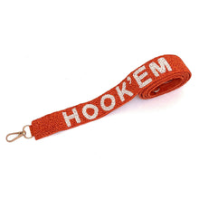 Load image into Gallery viewer, Beaded Purse Strap, Crossbody Purse Strap, GameDay Purse Strap, Beaded Bag Strap, College Game Day Strap, Hotty Toddy, War Eagle, Hook’em horns strap, beaded purse strap, beaded strap, guitar strap, texas university fan, Hook’em bag strap, best friend gift, crossbody strap, camera strap, handbag strap, college gameday gift, college team strap, college game strap, college gifts, college game day gifts, college football straps, Horns beaded strap, Hook’em beaded strap, texas longhorns football 