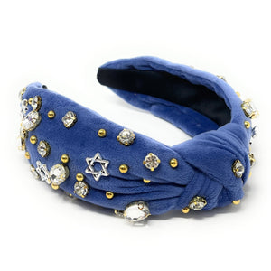 Hanukkah Jeweled Headband, Hanukkah Knotted Headband, Chanukah Knotted Headband, Chanukah Hair Accessories, Hanukkah Headband, Best Seller, headbands for women, best selling items, knotted headband, hairbands for women, Hanukkah gifts, Chanukah knot Headband, Blue hair accessories, Christmas headband, Chanukah holiday headband, Statement headband, Jewish Holiday gifts, embellished knot headband, jeweled knot headband, Blue Jeweled headband, Hanukkah Embellished headband, Chanukah embellished headband