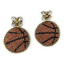 Load image into Gallery viewer, basketball Beaded Earrings, beaded basketball Earrings, basketball Earrings, basketball love Beaded Earrings, basketball fan earrings, basketball lover bead earrings, basketball spirit wear beaded earrings, basketball team spirit earrings, Beaded earrings, basketball Love bead earrings, basketball seed bead earrings, basketball gifts, basketball sport accessories, basketball over beaded accessories, Basketball fan accessories, gifts for Basketball lover, Basketball gifts for mom, Basketball mom 