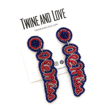 Load image into Gallery viewer, Football Earrings, GameDay Earrings, College Football Earrings, Team Earrings, GameDay Outfit, Ole Miss earrings, earrings for women, summer earrings, game day earrings, Ole Miss earrings, team game, college team earrings, game day outfit, football earrings, college gifts, Ole miss rebels earrings, team earrings, college team gifts, Rebels earrings, team beaded earrings, college earrings, gameday outfit, Ole Miss beaded earrings, Ole miss Rebels college gifts, Rebels beaded earrings