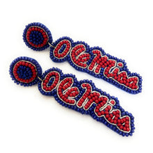 Load image into Gallery viewer, Football Earrings, GameDay Earrings, College Football Earrings, Team Earrings, GameDay Outfit, Ole Miss earrings, earrings for women, summer earrings, game day earrings, Ole Miss earrings, team game, college team earrings, game day outfit, football earrings, college gifts, Ole miss rebels earrings, team earrings, college team gifts, Rebels earrings, team beaded earrings, college earrings, gameday outfit, Ole Miss beaded earrings, Ole miss Rebels college gifts, Rebels beaded earrings