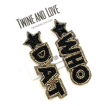 Load image into Gallery viewer, Football Earrings, GameDay Earrings, Football Earrings, Team Earrings, Game Day Outfit, Saints earrings, earrings for women, summer earrings, game day earrings, New Orleans Saints earrings, team game, college team earrings, game day outfit, football earrings, college gifts, Saints earrings, team earrings, college team gifts, New Orleans Saints earrings, team beaded earrings, college earrings, gameday outfit, Whot Dat beaded earrings, Saints earrings, New Orleans Saints gifts, Saints beaded earrings