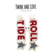 Load image into Gallery viewer, Football Earrings, GameDay Earrings, College Football Earrings, Team Earrings, GameDay Outfit, Roll Tide earrings, earrings for women, summer earrings, game day earrings, Roll Tide earrings, team game, college team earrings, game day outfit, football earrings, college gifts, Alabama earrings, team earrings, college team gifts, Roll Tide college earrings, team beaded earrings, college earrings, gameday outfit, Roll Tide beaded earrings, Roll tide college gifts, Roll Tide beaded earrings for her