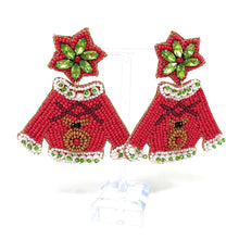 Load image into Gallery viewer,  Sweater Beaded Earrings, Christmas Earrings, Holiday Earrings, Hot Chocolate Beaded Earrings, Seed Bead, Merry Christmas, red earrings, red beaded earrings, Christmas beaded earrings, Chocolate beaded earrings, holiday beaded earrings, holiday earrings, red holiday earrings, Hot cocoa earrings, hot chocolate earrings, holiday gifts, holiday accessories, holiday beaded accessories, Holiday red accessories, Holiday Christmas earrings, Christmas gifts, Best seller, best Selling items