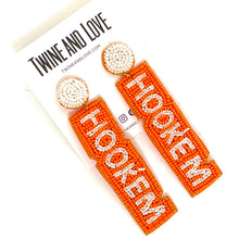 Load image into Gallery viewer, Football Earrings, GameDay Earrings, College Football Earrings, Team Earrings, GameDay Outfit, Horns Hook’em earrings, earrings for women, summer earrings, game day earrings, Hook’em earrings, team game, college team earrings, game day outfit, football earrings, college gifts, Horns earrings, team earrings, college team gifts, Hook’em Horns earrings, team beaded earrings, college earrings, gameday outfit, Hook’em Horns beaded earrings, Longhorns earrings, Longhorns college gifts, hook’em beaded earrings