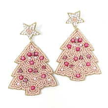 Load image into Gallery viewer,  Christmas tree Beaded Earrings, Christmas Earrings, Holiday Earrings, Christmas Pink Beaded Earrings, Seed Bead, Merry Christmas, red earrings, red beaded earrings, Christmas beaded earrings, Chocolate beaded earrings, holiday beaded earrings, holiday earrings, red holiday earrings, Hot cocoa earrings, hot chocolate earrings, holiday gifts, holiday accessories, holiday beaded accessories, Holiday red accessories, Holiday Christmas earrings, Christmas gifts, Best seller, best Selling items