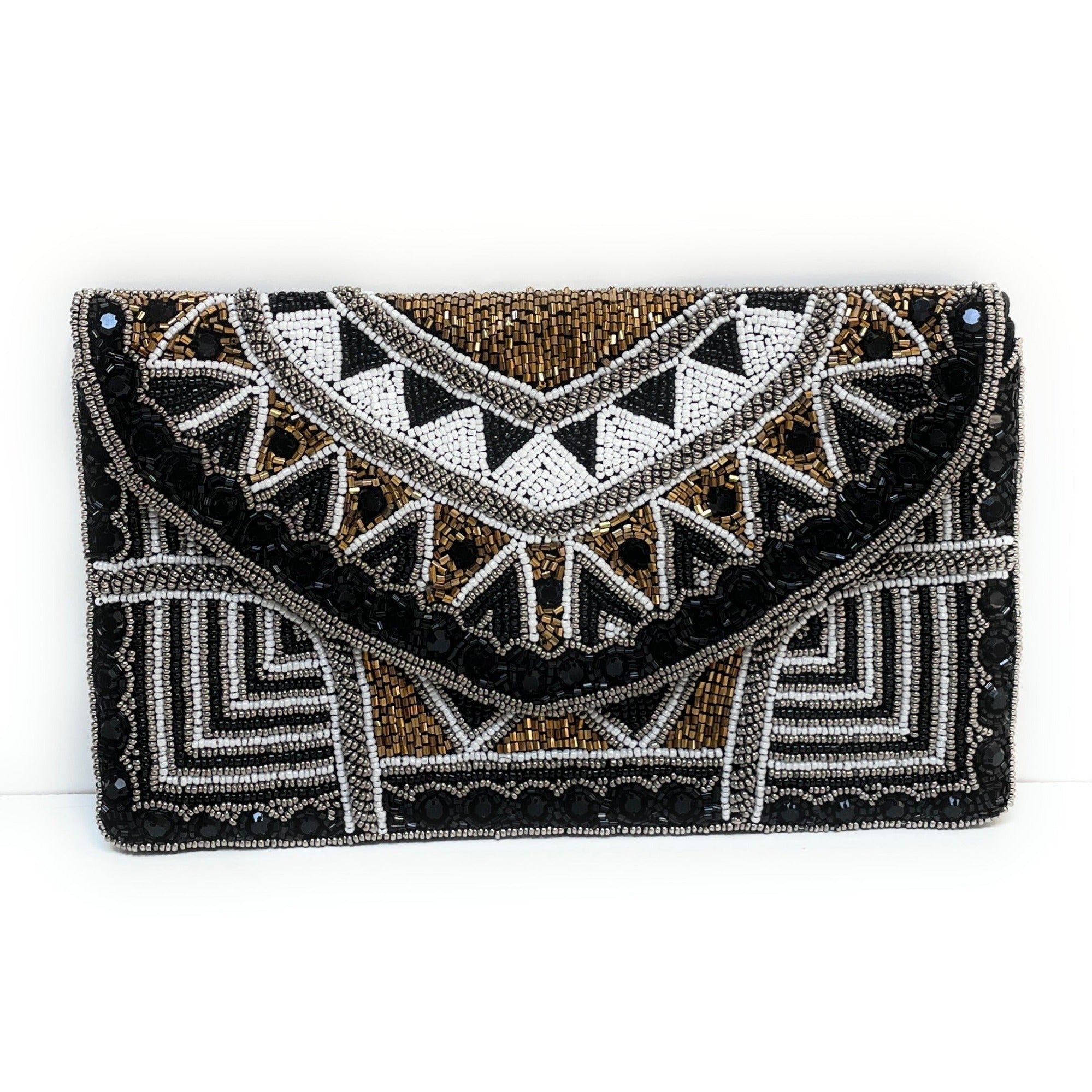 Gold Black Beaded Clutch, Crossbody Clutch Bag, Seed Beaded Clutches